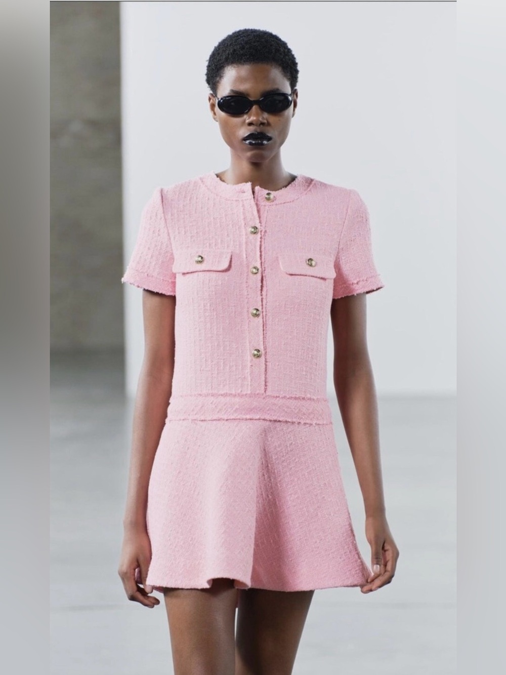 Zara Pink Tweed Short-Sleeve Mini Dress, size xl - Picture 3 of 7
